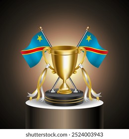 Gold Winner Tropy com bandeira do Congo e xícara com e sem capa em fundo de cor de gradação.