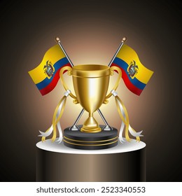 Gold Winner Tropy with Ecuador flag and cup with and without cover on gradation color background