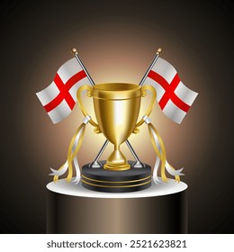 Gold Winner Tropy with England flag and cup with and without cover on gradation color background.