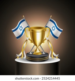 Gold Winner Tropy with Israel flag and cup with and without cover on gradation color background.