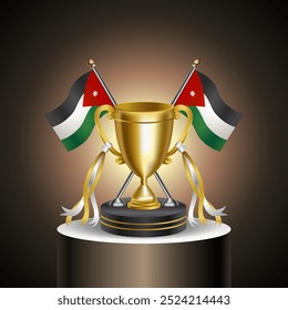 Gold Winner Tropy with Jordan flag and cup with and without cover on gradation color background.