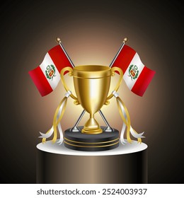 Gold Winner Tropy with Peru flag and cup with and without cover on gradation color background.