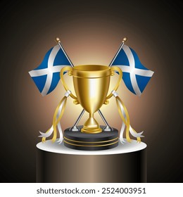 Gold Winner Tropy with Scotland flag and cup with and without cover on gradation color background