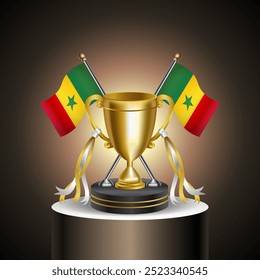 Gold Winner Tropy with Senegal flag and cup with and without cover on gradation color background