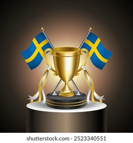 Gold Winner Tropy with Sweden flag and cup with and without cover on gradation color background