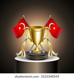 Gold Winner Tropy with Turkey flag and cup with and without cover on gradation color background