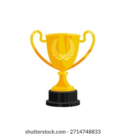 Gold winner's trophy with laurel wreath, award illustration