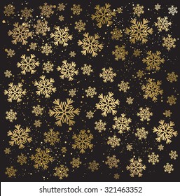 Gold winter abstract background. Christmas background with snowflakes. Vector.