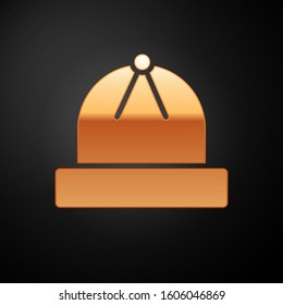 Gold Winter hat icon isolated on black background.  Vector Illustration
