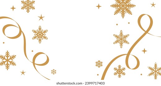 Gold winter holiday frame with ribbon and snowflake elements, festive clip art vector banner design