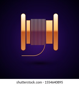 Gold Wire Electric Cable On A Reel Or Drum Icon Isolated On Dark Blue Background.  Vector Illustration