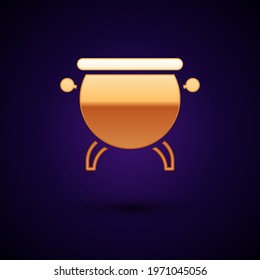 Gold Witch cauldron icon isolated on black background. Happy Halloween party.  Vector Illustration
