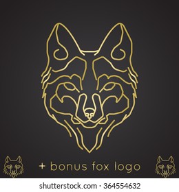 Gold wolf logo. One line icon. Vector illustration. + Bonus fox logo.