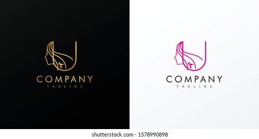 Gold Woman Lady Alphabet Letter U Abstract Logo Vector
