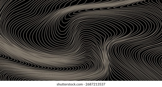 Patrón de línea de madera dorada. Textura Abstractas del árbol de oro de lujo. Fondo negro de Vector con patrón Abstractas de madera de la onda.