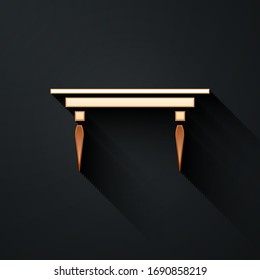 Gold Wooden table icon isolated on black background. Long shadow style. Vector Illustration