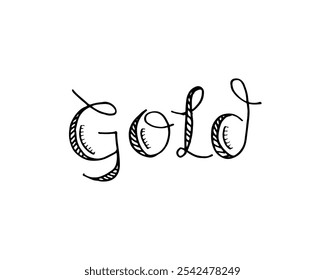 Gold word written in a decorative, handwritten-style doodle cartoon.