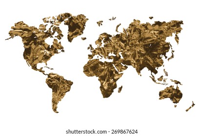 Mapa del mundo del oro aislado en la ilustración del vector de fondo blanco. Concepto geográfico o educativo