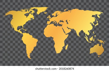gold world map on transparent background