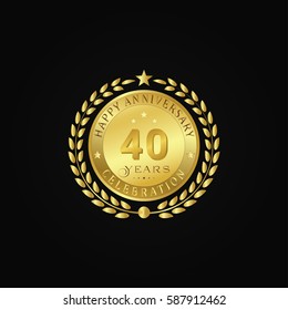 Gold wreath anniversary. Happy anniversary 40 years celebration. Vector illustration on black background.