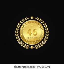 Gold wreath anniversary. Happy anniversary 46 years celebration. Vector illustration on black background.