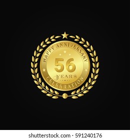 Gold wreath anniversary. Happy anniversary 56 years celebration. Vector illustration on black background.