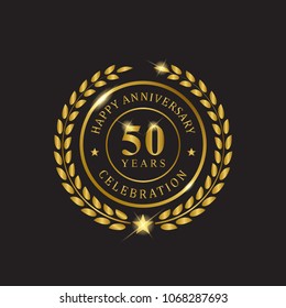 Gold wreath anniversary on black background. Happy anniversary fifty years celebration.