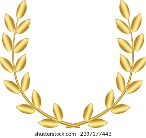 gold wreath of laurel leaves on transparent background empty inside