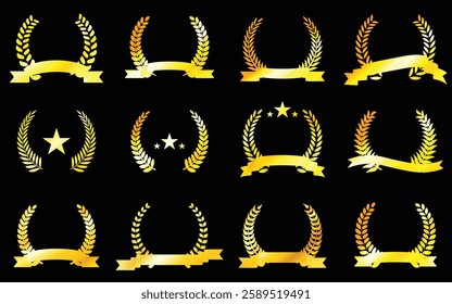 Gold wreath laurel. Set of badge best seller, best choice, best price, best quality of vector illustration