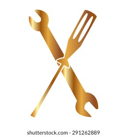 Gold wrench and screwdriver icon 