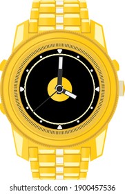 Gold wrist watch. Vector illustration of a wristwatch isolated on a white background.