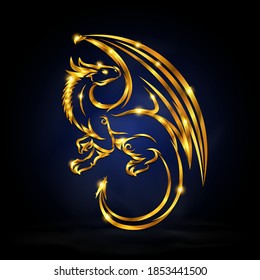 Gold wyvern symbol design on dark background