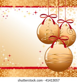 A gold xmas balls vector greeting card. Vector illustration