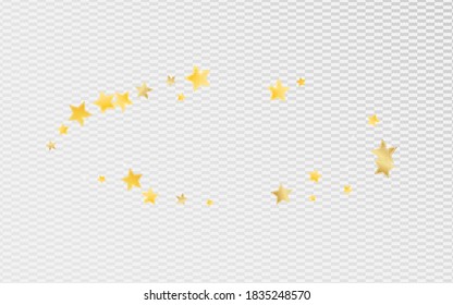 Gold Xmas Stars Vector Transparent Background. Shiny Space Wallpaper. Sparkle Banner. Golden Twinkle Star Pattern.