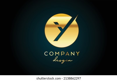 Gold Y alphabet letter logo icon with circle design. Golden creative template for company and business