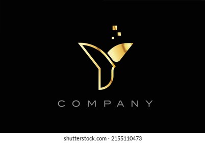 gold Y alphabet letter logo icon. Creative design template for business and company