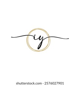 Gold I Y Initial Script Letter Beauty Logo Template