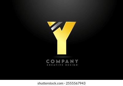 gold Y letter alphabet logo icon design with golden yellow black color for business and company