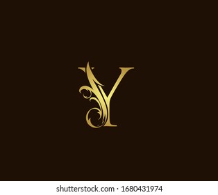 Gold Y Luxury Logo Icon, Classic Y Letter Design.
