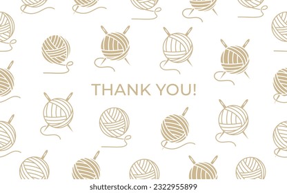 Gold yarn ball vector seamless pattern with words thank you