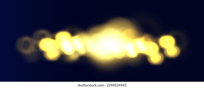 Bokeh amarillo dorado. Luz de bokeh borrosa sobre fondo azul oscuro. plantilla de vacaciones de Navidad y Año Nuevo. Ilustración vectorial.	