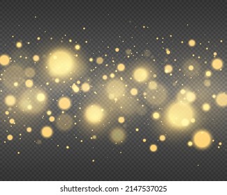 Goldener, gelber Bokeh-Effekt auf transparentem Hintergrund. funkelnde magische Partikel.