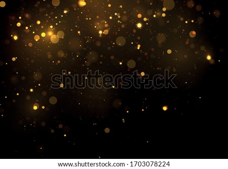 Gold, yellow bokeh effect on black background. Glitter and elegant for Christmas. Dust white. Sparkling magical particles. Magic concept. Vector