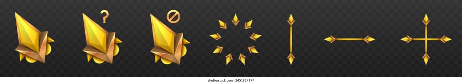 Gold and Yellow Colored Custom Gaming Mouse Cursor Icons Set for Game UI Designs