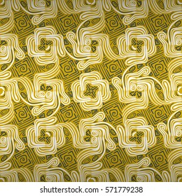 gold yellow decorative seamless pattern in carpet style. Intricate tessellated repeatable backdrop.
