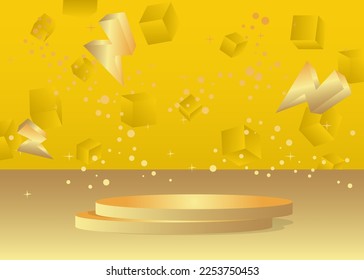 Gold Yellow Mockup product display. Abstract vector 3D room, cylinder pedestal podium. Stage showcase for presentation. Futuristic Sci-fi minimal geometric forms, empty scene.