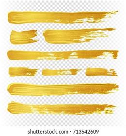 Gold yellow paint vector textured abstract brushes. Golden hand drawn brush strokes. Illustration of brush golden paint watercolor