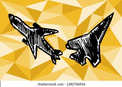 Gold Yellow Polygon Geometric with Airplane. Vector Illustration for Graphic Design, Template, Layout, Decoration and More.
