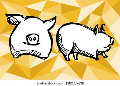 Gold Yellow Polygon Geometric with Animal Pig. Vector Illustration for Graphic Design, Template, Layout, Decoration and More.