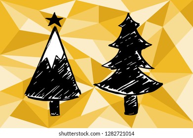 Gold Yellow Polygon Geometric with Christmas Tree. Vector Illustration for Graphic Design, Template, Layout, Decoration and More.